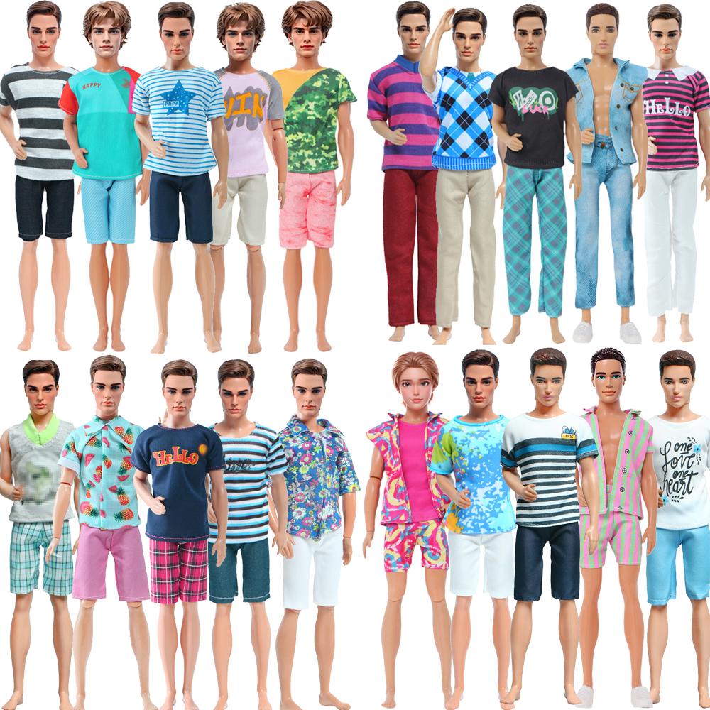 5 set Ken Doll barbie Doll Outfit 12 inch Doll Casual Clothes Shirt Short Pants Trousers Coat Boy Doll Kids Assceeories Chirstmas Gift Toy