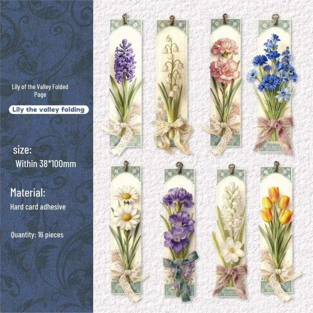 RetroStory Floral Bookmark Stickers - 16 Sheets for Personal Decoration & Planners