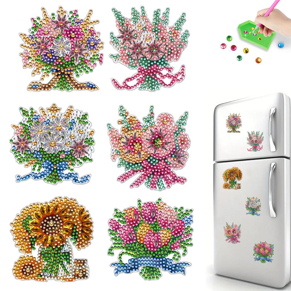 6Pcs Spring Print DIY Crystal Sparkling Diamond Magnets Set Diamond Art Refrigerator Magnet Diamond Painting Magnets Kit