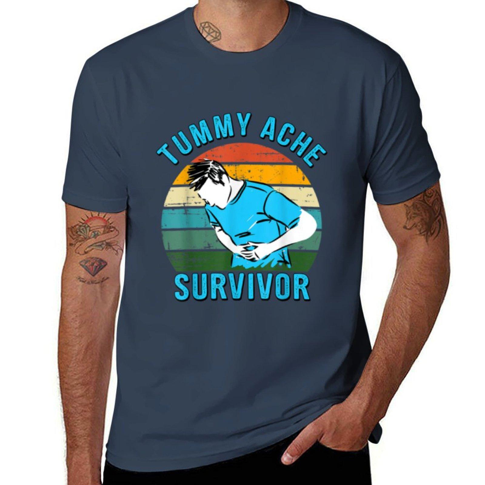 Vintage Tummy Ache Survivor Tshirt Lightweight Cooling Short Sleeve Tee S