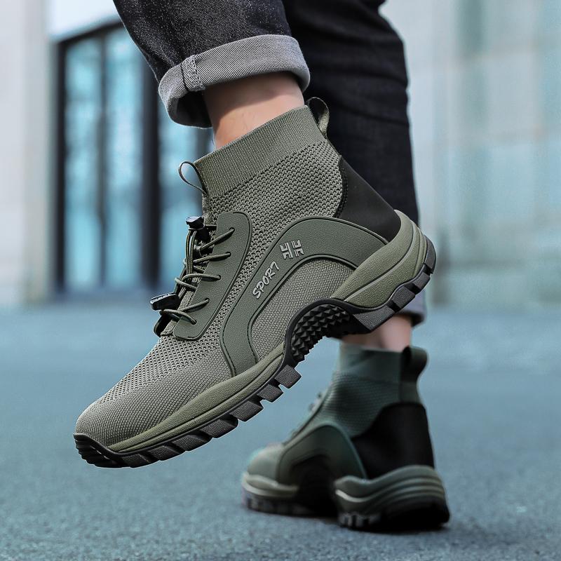 High-top Hiking Shoes Knitted Mesh Outdoor Sneakers Climbing Sports Shoes Breathable Anti-slip Trainers for Fishing Trekking Walking