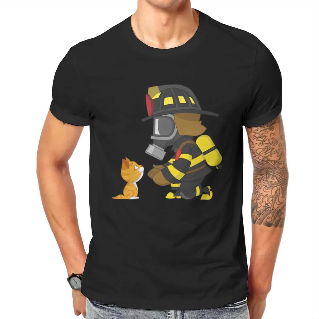 Creative Rescues Kitten T Shirt Popular Mens Short Sleeve Men White Firefighter Hero Fight Fire Printed Tshirt Summer TShirts