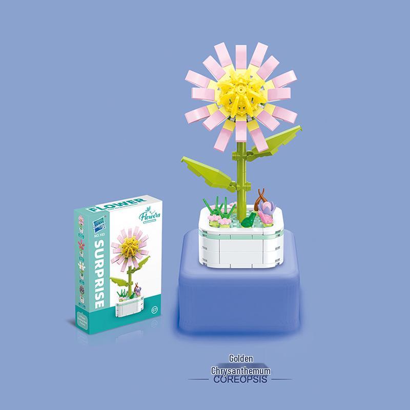 Kids' Educational Interlocking Building Blocks - Flower Potted Plant (Rose & Epiphyllum) Compatible with Top Building Block Models