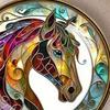 Horse Brooch Metal Edging Stained Glass Texture Artistic Design Small Round Pin Colorful Horse Pattern Badge Sweaters Scarves Accessory
