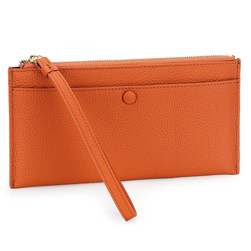 Ladies Zipper Wallet Lightweight Top Grain Leather Wallet Wristlet Clutch Wallet Top Grain For Shopping Dating Evening Events