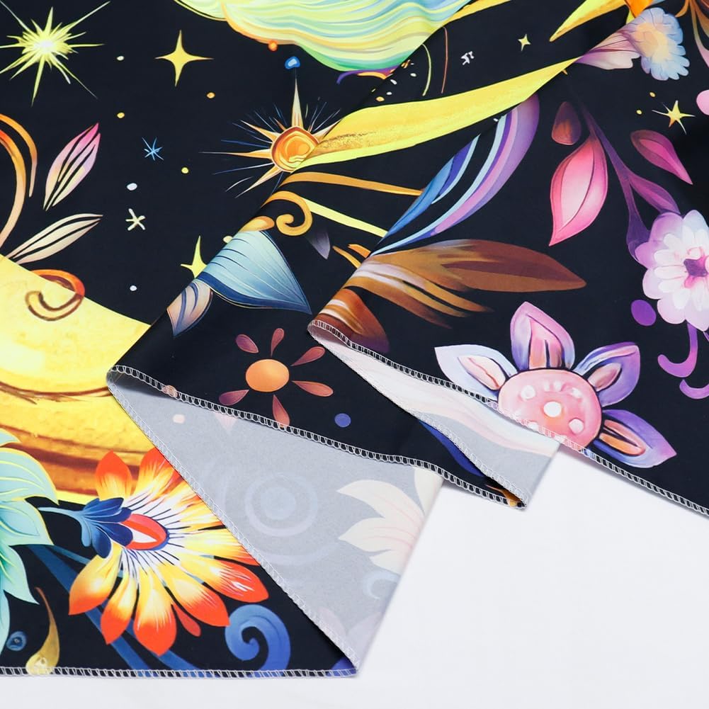 Serborlur Blacklight Sun and Moon Tapestry UV Reactive Psychedelic Floral Tapestries Galaxy Space Tapestry Hippie Boho Mandala Wall Hanging Flower