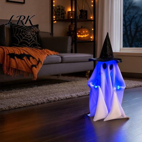 Light Up Ghost Decoration Halloween Walking with Sound, Witch Hat Animated Fantasy Ornament Prop, Talking Haunted House Decor for Party Night