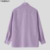 INCERUN Oversized Men Casual Loose Striped Print Patchwork Long Sleeve Shirts Tops