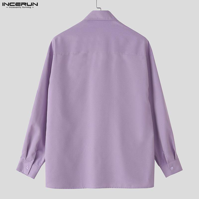 INCERUN Oversized Men Casual Loose Striped Print Patchwork Long Sleeve Shirts Tops