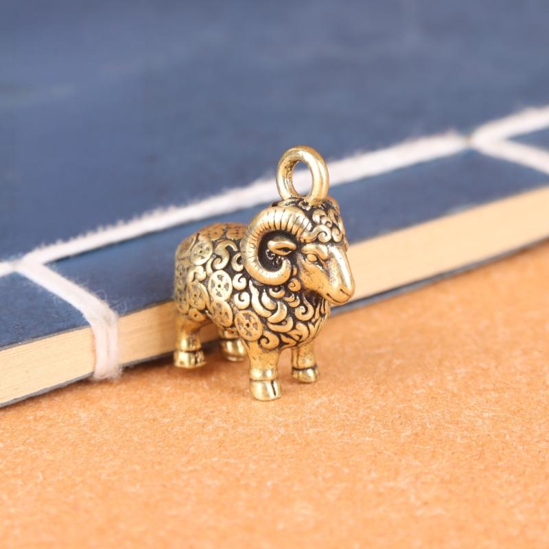 2027 Chinese Zodiac Goat Lucky Pendant Keychain Copper Feng Shui Wealth Key Ring Unisex Bag Charm Jewelry Gift