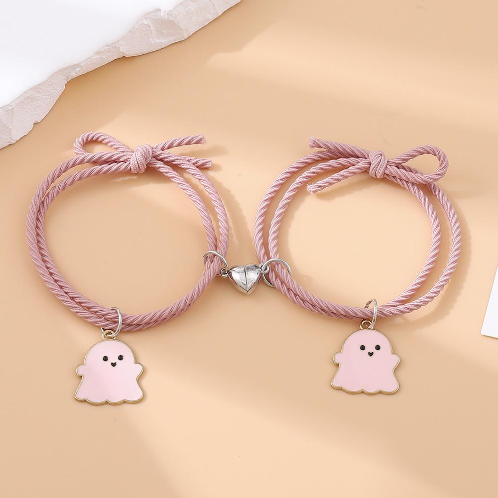 Halloween 2 Stück/Set Geist geflochtenes Armband für Liebende Fernbeziehung Herz Magnet Partnerarmbänder Freundschaft Modeschmuck Geschenk