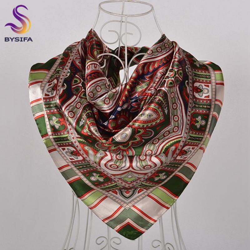 

Spring Autumn Female Silk Square Scarf Shawl China Style Polyester Satin Hijabs Scarves Women Silk Scarves Coffee 90*90cm