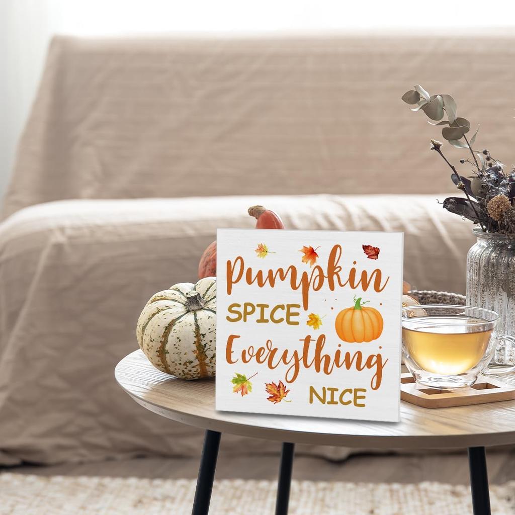 Fall Decor, Fall Kitchen Wooden Sign Decor Desk Sign Pumpkin Spice Wooden Block Sign Rustic Home Shelf Wall Decoration