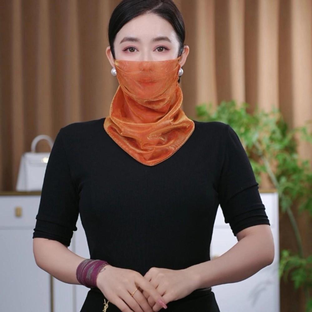 Multi-functional Summer Sun Protection Veil Colorful Women s Solid Color Gauze Scarf orange