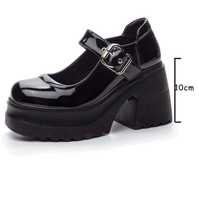 Fujin 10cm Patent Genuine Leather Breathable Chunky Heels Mary Jane Buckle Platform Autumn Pumps Summer Ankle Boots Spring Shoes