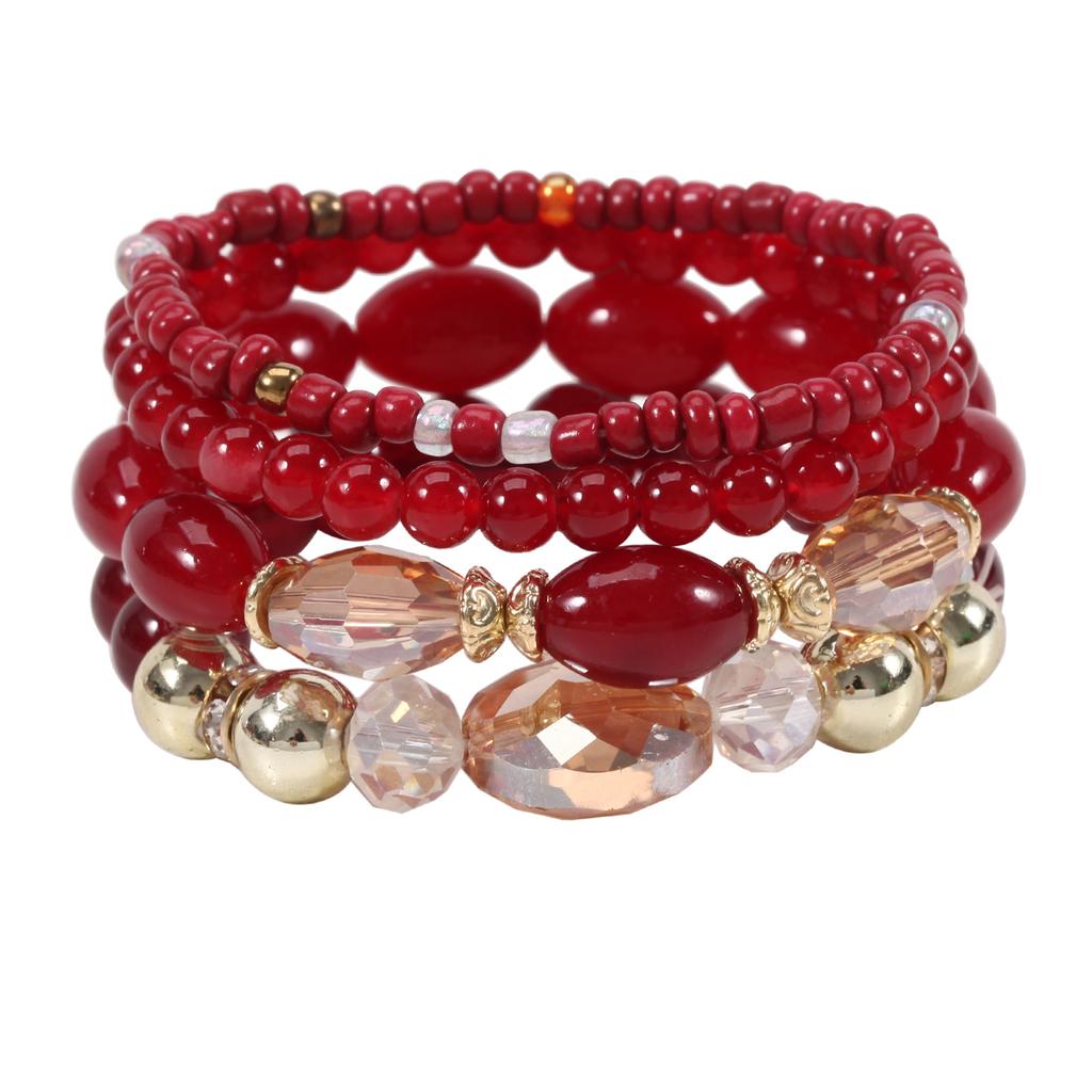 Bohemian Beaded Bracelet Fashion Jewelry Wholesale Imitation Agate Crystal Rhinestone Elastic Bracelet Four Packs