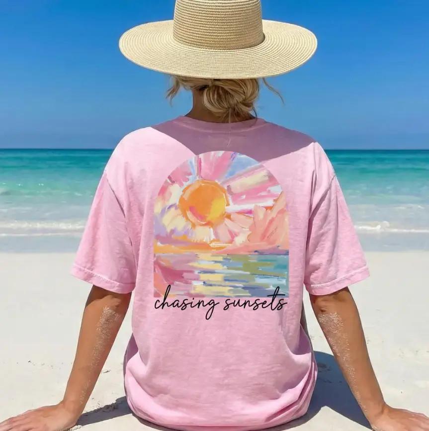 Summer Aesthetic Shirt Trendy Vacation Shirt Boho Summer Vibes Tee Sunset Lover