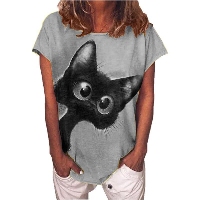 Summer Cat 3D Print T-Shirts Women's Casual Round-Neck Short Sleeve T Shirt Harajuku Tees Y2k Tops Female Streetwear Clothing