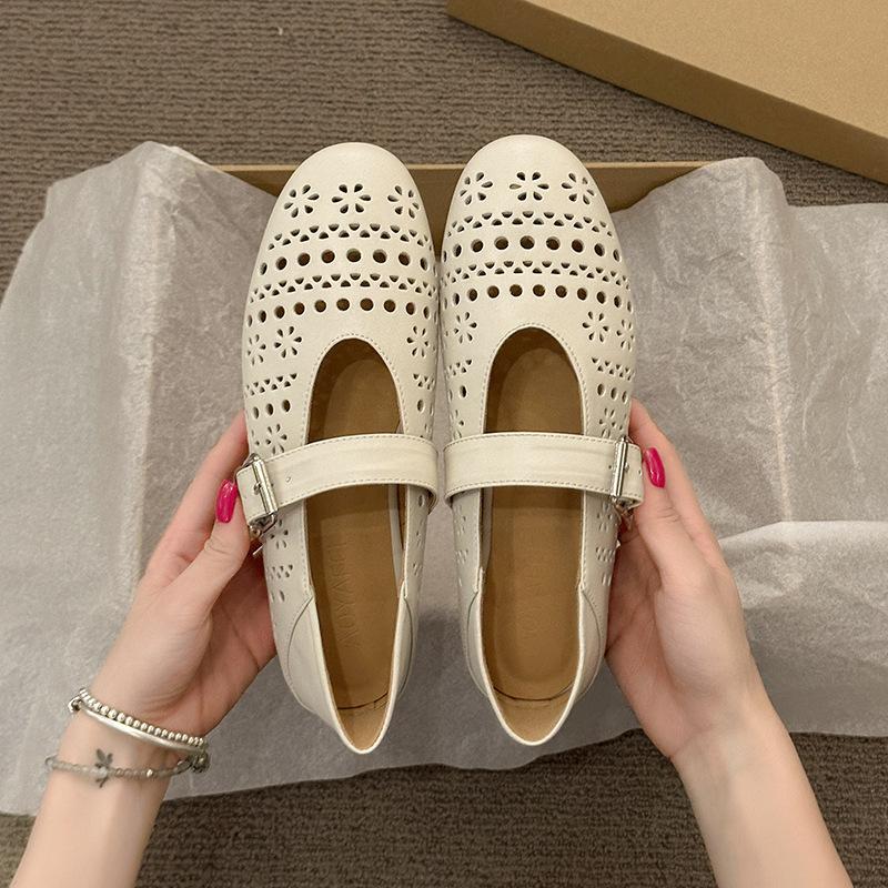 

Женские туфли-баски на плоской подошве, новые супермягкие сандалии на ремешке, перфорированная дышащая обувь, обувь для танцев 40 бежевый