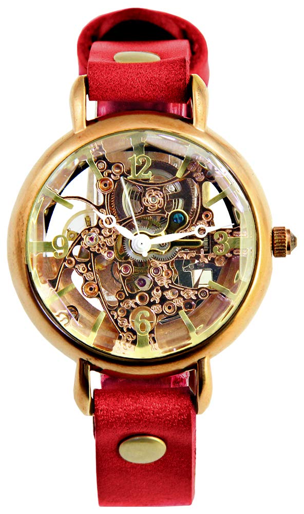 

Moola Watch Rebic Manual Winding Brass Genuine Leather Handmade Watch REA-22B (Red)