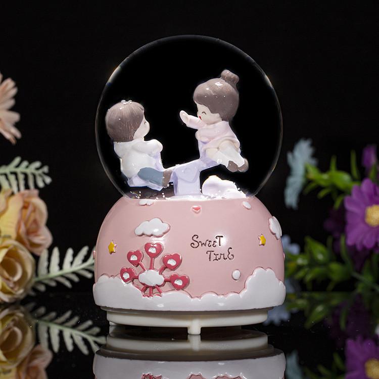 Seesaw Crystal Childrens Ball Light Up Music Box Resin Nightlight Cell Button