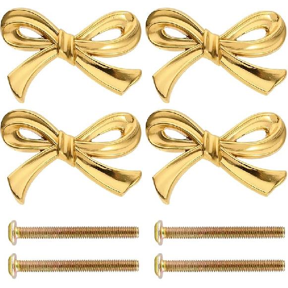 

Набор из 8 штук винтажных ручек для ящиков из цинкового сплава в форме банта, ручки для шкафа для хранения в форме банта с винтами, ручки для комода в форме банта, ручки для ящиков и шкафов в форме банта Gold-4Pcs