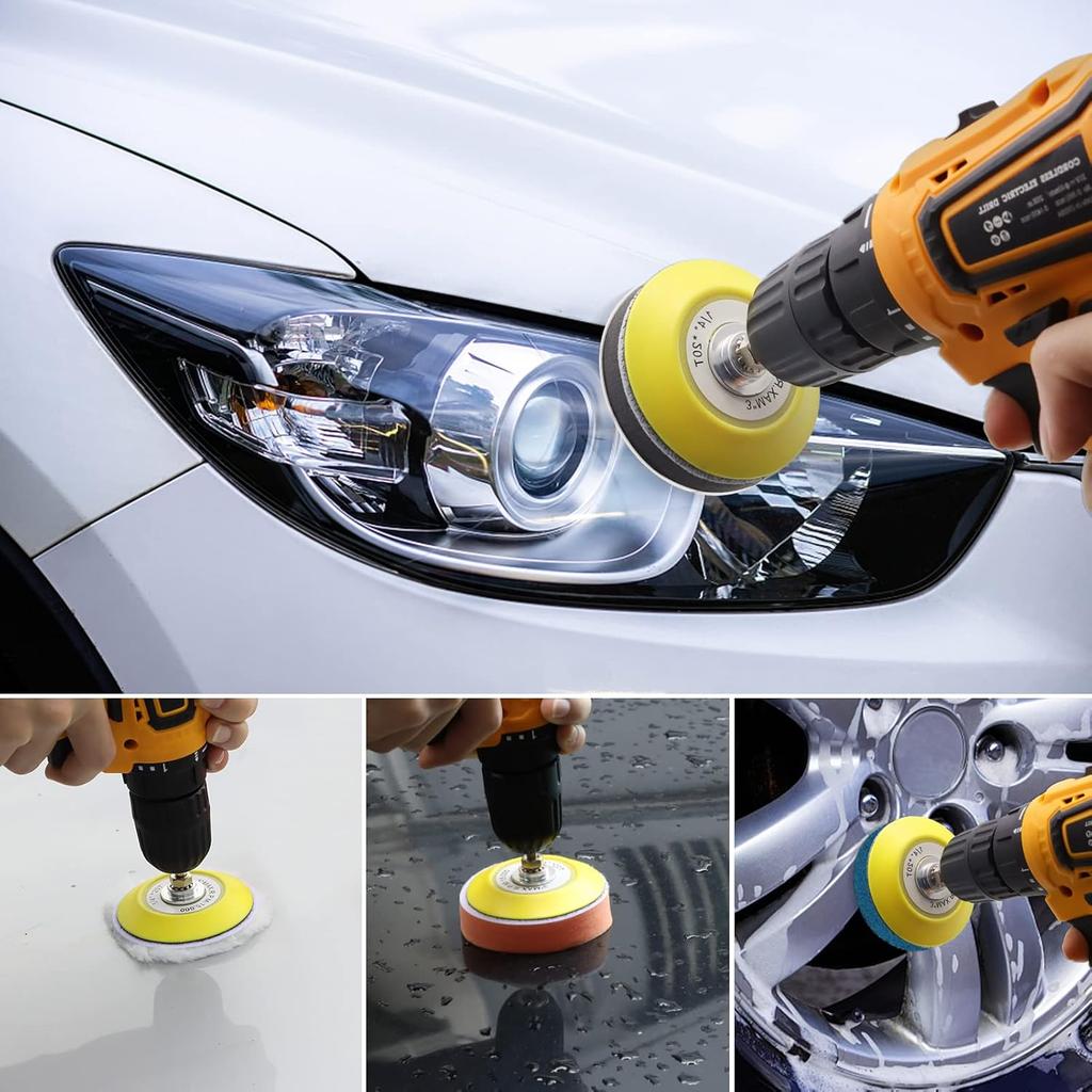 VIBRATITE Car Headlight Restoration Kit, 3 Inch Car Polishing Sanding Discs With 1/4 Inch Shank Backing Pad, Scouring Pads, Buffing Sponge Pads, Soft