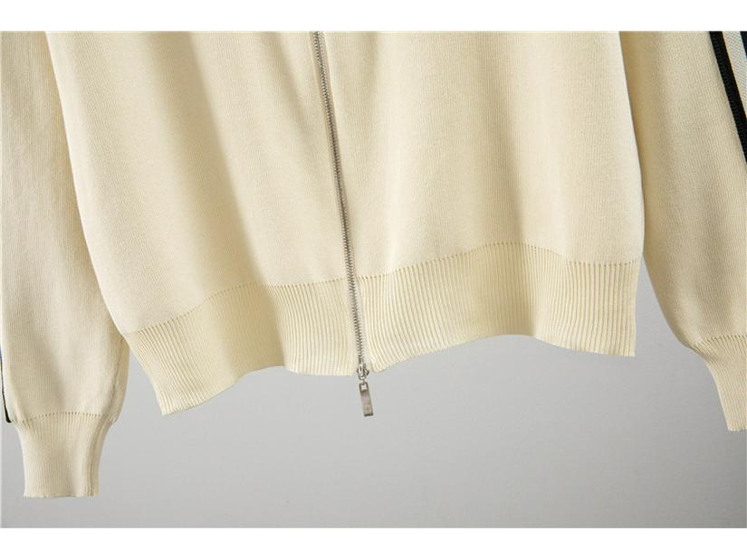 Women's Trendy Knit Set: Embroidered Zip Cardigan & Wide-Leg Pants for Autumn/Winter