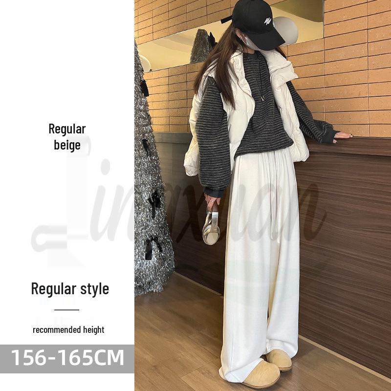 2026 Autumn/Winter Off-White Cashmere Women s Plus Velvet Slim Wide-Leg Pants Extra Large