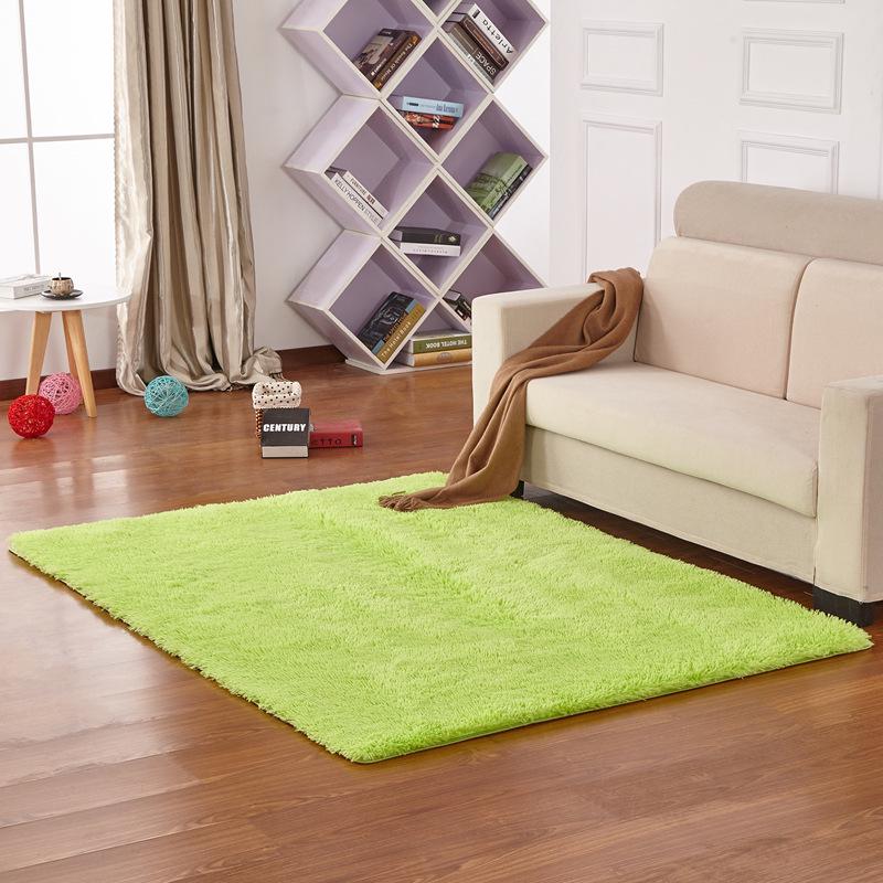 Simple Solid Color Silk Plush Tie-dye Long-haired Tea Mat Living Room Bedroom Balcony Household Carpet Floor Mat