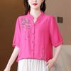 Fashion Plus Embroidered Short Sleeved Tencel Shirt for Women's Summer New Loose Cotton and Linen Top