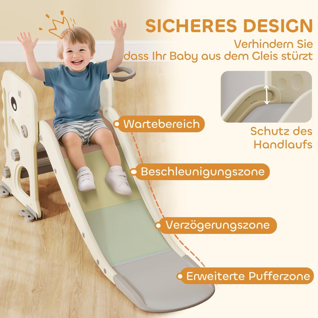 3 in 1 Kids Slide with Climber, Basketball Hoop and Ball, Foldable Indoor Toddler Slide for Ages 2-5, Cream White