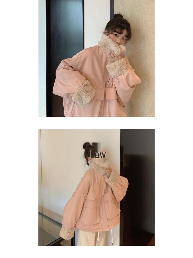 Women's Thickened Cotton Jacket - Imitation Lambswool Coat for Autumn/Winter 2025, Small Size, Loose Fit.