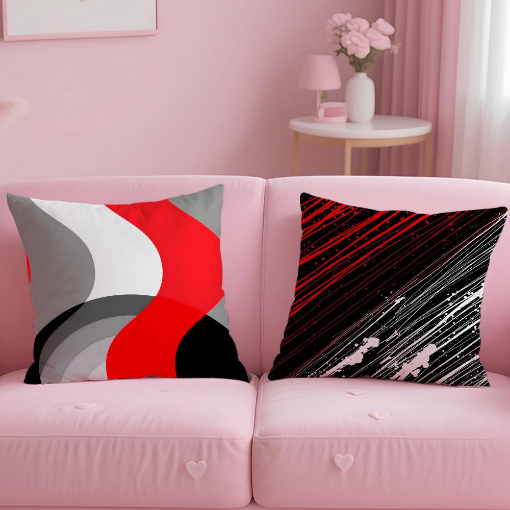 Modern Red Black Color Pillow Case Soft Plush Fabric DoubleSided Printed Cushion Cover Warm Winter Sofa Pillow Case