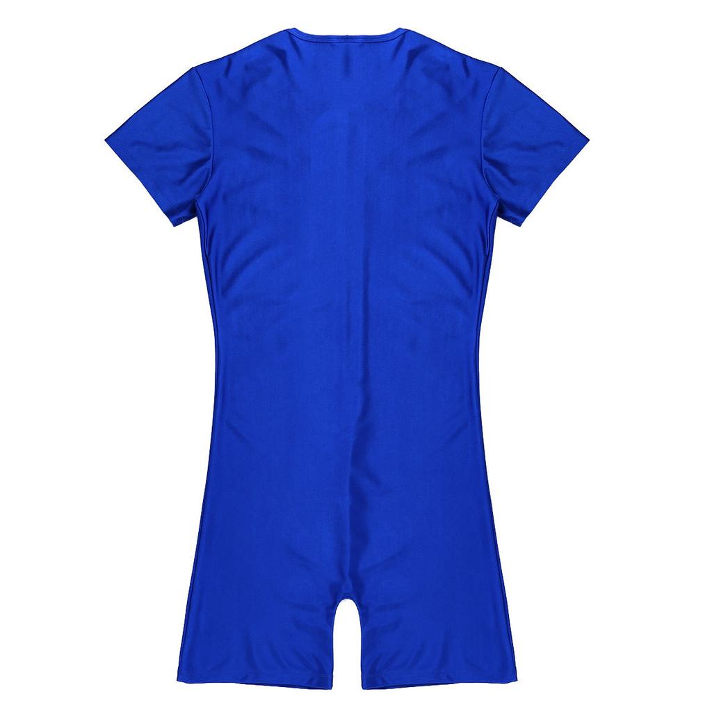 Men's One Piece Short Sleeve Front Zipper Leotard Bodysuit Wrestling Singlet Jumpsuit Romper