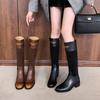 Autumn and Winter Women's Martin Boots Round Head Versatile Leather Large Size Women's Boots Low Heel Side Zipper Cowhide New High Boots