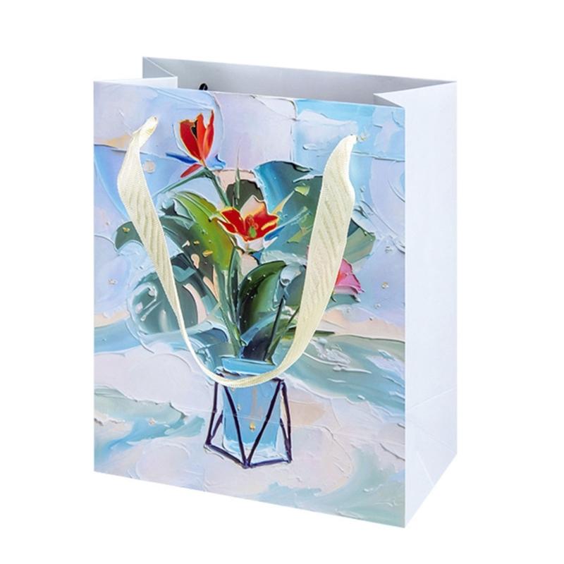 10 Pieces Multicolors Paper Bags Stylish Holiday Present Storage Pouches Handmade Assorted Color Gift Bag with Handles