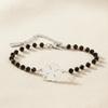 DGIDDK Stainless Steel Four-Leaf Clover Pendant With Black Beaded Bracelet Women's Fashionable And Unique Design Wrist Accessory