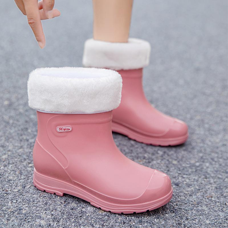 Rain Shoes Short Tube Women's Thick-soled Waterproof Shoes Non-slip Outdoor Rain Boots Work Rubber Shoes Warm Water Boots Women's Fashion