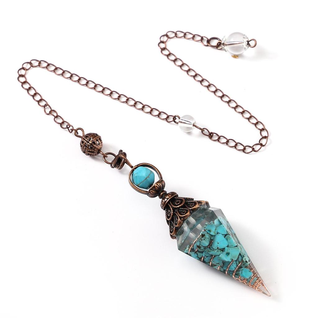 Antique Silver Seven Chakra Crystal Resin Pendulum with Semi-Precious Chips Pendant
