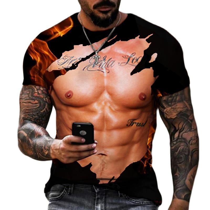 Herr 3D Muscle Cool Trend Street Style Sommar Cool Andningstryck T-shirt Harajuku Mode Fritidskläder Personlig rundhalsad kort ärm