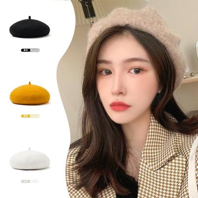 Autumn and Winter New Simple Woolen Beret Warm Wool Female Painter Hat Adult Retro Child