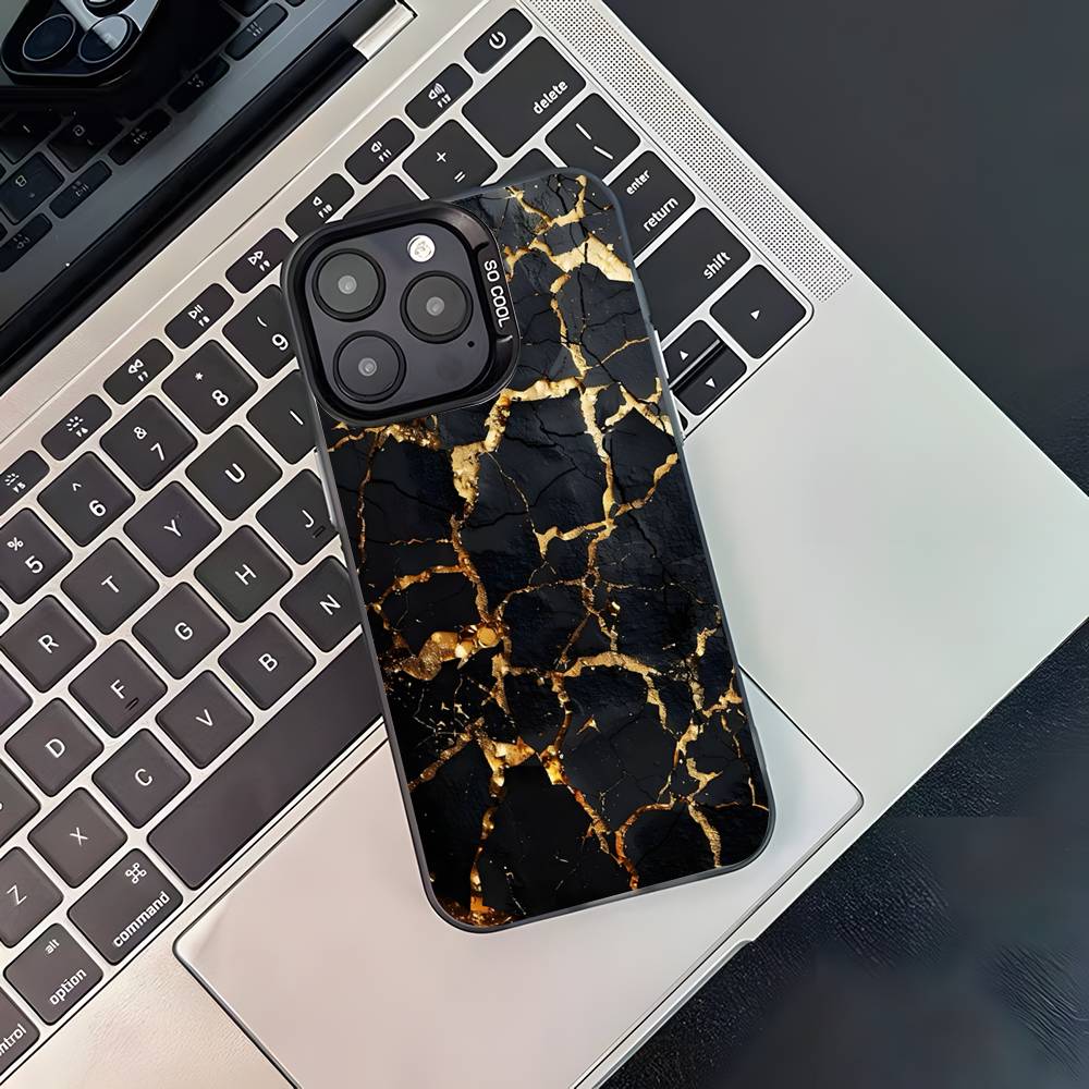 B-Black Gold Marble Art Phone Case For iPhone 17,16,15,14,13,12,11,Pro,XS,Max,Plus,Mini,SE4,E Black Matte Shockproof Cover iPhone16Plus
