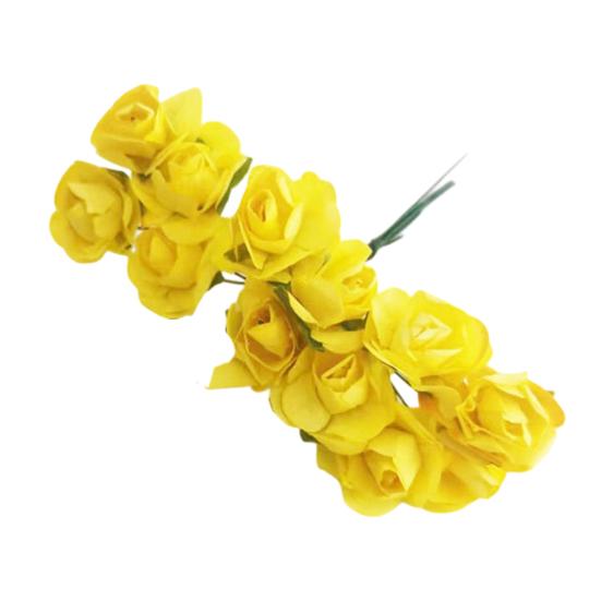12 Pcs Mini Artificial Rose Flower Bouquet 12 Heads Paper Rose Flowers with Stems for Scrapbooking Wedding DIY Crafts светло-желтого