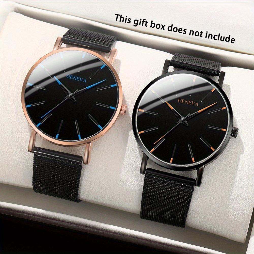 Genevn Uhr 2-teiliges Set Herren-Netzarmbanduhr Quarzuhren-Set