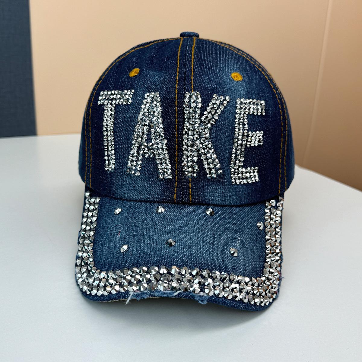 

New fashion cap ladies summer denim hat encrusted rhinestone hat casual cap tide adjustable світло-синій колір