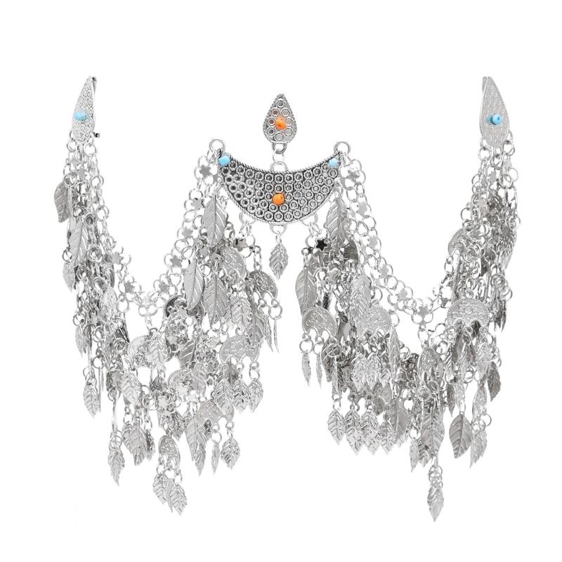 

Элегантные сплавы Полумесяц Головной убор Уникальный этнический шарм Головной убор Кисточки Головной убор для вечеринок и торжеств 1