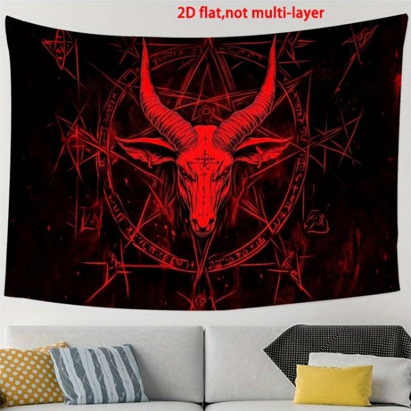 Gotische Rote Ziegen Gott Wandbehang Wandteppich, Dunkle Okkulte Siegel Kunst Dekor Stoff, Einzigartiges Mysteriöses Ornament Für Wohnraum