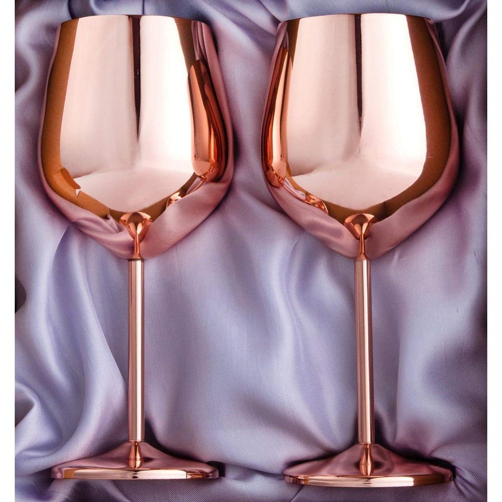 Glasses, Shatter Proof Copper Coated Unbreakable Wine Glass Goblets,Premium Gift for Men and Women, Party Supplies - 350 Ml Set of 2 Pcs