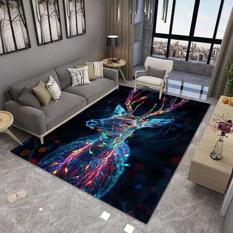 Dreamy Deer Printing Large Area Rug Non-Slip Wear-resistant Carpet for Living Room Bedroom Soft Floor Mat Easy Clean Home Decor